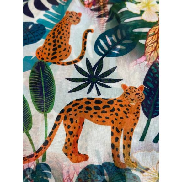 Lulla Collection by Bindya Tropical Animal Print Kimono Coverup Pom Fringe NWOT - Picture 10 of 12